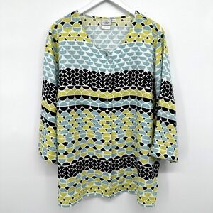 Hot Cotton‎ Top Shirt Large 2X Boxy 100% Linen Lagenlook Beachy Coastal Artsy